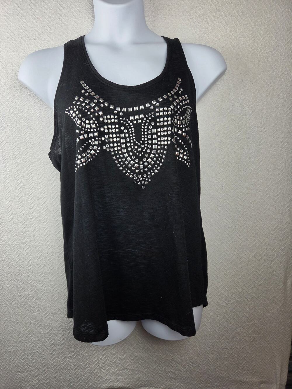 Rock & Republic Black, Racer Back, Studded, Women's Size XL Semi-Sheer Top